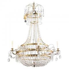 Swedish 1810s Gustavian Period Five Light Crystal and Brass Basket Chandelier - 3498597