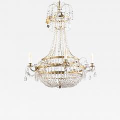 Swedish 1810s Gustavian Period Five Light Crystal and Brass Basket Chandelier - 3511644