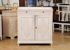 Swedish 1810s Gustavian Period Painted Sideboard with Carved Diamond Motifs - 3521568