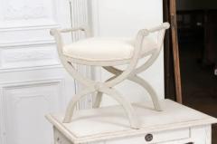 Swedish 1830s Empire Style Painted and Upholstered Stool with Spindle Arms - 3441832