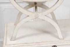 Swedish 1830s Empire Style Painted and Upholstered Stool with Spindle Arms - 3441987