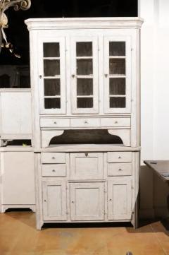 Swedish 1830s Painted Wood Vitrine Cabinet with Glass Doors and Drawers - 3491403