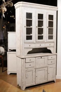 Swedish 1830s Painted Wood Vitrine Cabinet with Glass Doors and Drawers - 3491517