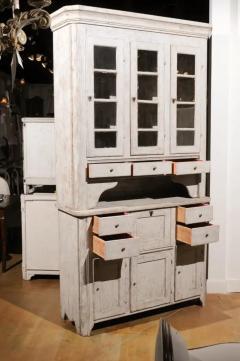 Swedish 1830s Painted Wood Vitrine Cabinet with Glass Doors and Drawers - 3491525