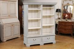 Swedish 1850s Gray Painted Bookcase with Open Shelves and Two Drawers - 3588009