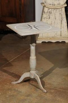 Swedish 1850s Grey Painted Gu ridon Pedestal Side Table with Wind Rose Motif - 3417256