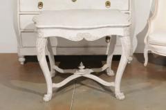 Swedish 1850s Painted Center Table with Carved Volutes and Cross Stretcher - 3461709