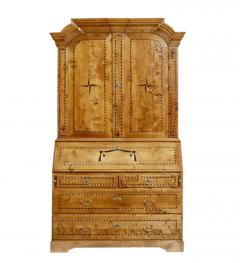 Swedish 1870s Birch Inlaid Secretary with Inlaid Motifs and Slant Front Desk - 3550081