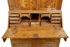 Swedish 1870s Birch Inlaid Secretary with Inlaid Motifs and Slant Front Desk - 3550102