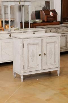 Swedish 1880s Gustavian Style Painted Wood Sideboard with Carved Diamond Motifs - 3491379