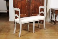 Swedish 1880s Painted Bench with Raised Arms New Upholstery and Patina - 3432775