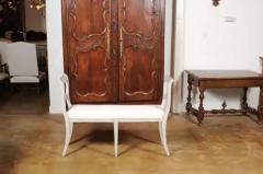 Swedish 1880s Painted Bench with Raised Arms New Upholstery and Patina - 3432784