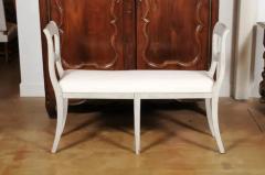 Swedish 1880s Painted Bench with Raised Arms New Upholstery and Patina - 3432905