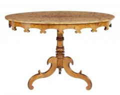 Swedish 1890s Burr Birch Occasional Table with Oval Top and Carved Apron - 3550129