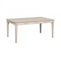 Swedish 1900 Gustavian Style Dining Table with Carved Apron and Fluted Legs - 3498379