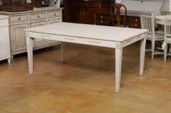 Swedish 1900 Gustavian Style Dining Table with Carved Apron and Fluted Legs - 3498473
