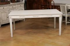 Swedish 1900 Gustavian Style Dining Table with Carved Apron and Fluted Legs - 3498497