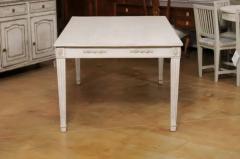 Swedish 1900 Gustavian Style Dining Table with Carved Apron and Fluted Legs - 3498502