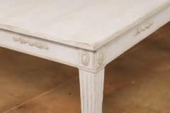 Swedish 1900 Gustavian Style Dining Table with Carved Apron and Fluted Legs - 3498562