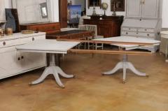 Swedish 1900s Painted Two Pillar Extension Dining Table with Brass Lion Feet - 3498485