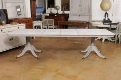 Swedish 1900s Painted Two Pillar Extension Dining Table with Brass Lion Feet - 3498588