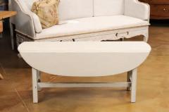 Swedish 1920s Painted Drop Leaf Coffee Table with Oval Top and Stretcher - 3604377