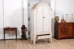 Swedish 19th Century Cabinet with Bonnet Top and Off White Painted Finish - 3595982