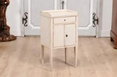 Swedish 19th Century Gray Cream Painted Nightstand with Drawer and Double Doors - 3599327