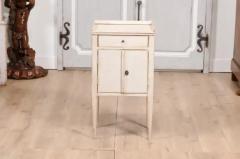 Swedish 19th Century Gray Cream Painted Nightstand with Drawer and Double Doors - 3599394