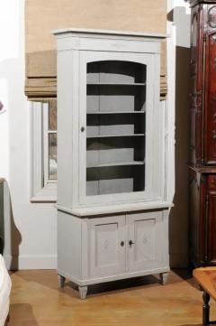 Swedish 19th Century Painted Wood Vitrine Cabinet with Glass Door and Rosettes - 3472469