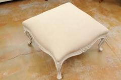 Swedish 19th Century Rococo Style Painted Upholstered Stool with Carved Shells - 3485527