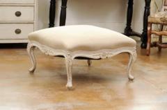 Swedish 19th Century Rococo Style Painted Upholstered Stool with Carved Shells - 3485528