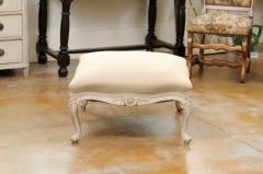 Swedish 19th Century Rococo Style Painted Upholstered Stool with Carved Shells - 3485541