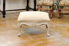 Swedish 19th Century Rococo Style Painted Upholstered Stool with Carved Shells - 3485543