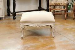 Swedish 19th Century Rococo Style Painted Upholstered Stool with Carved Shells - 3485544