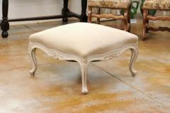 Swedish 19th Century Rococo Style Painted Upholstered Stool with Carved Shells - 3485551