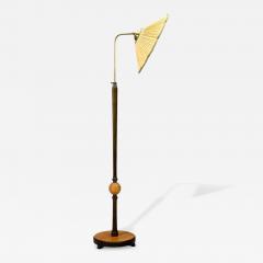 Swedish Art Deco Adjustable Floor Lamp Birch Brass Fabric Sweden 1930s - 4824125