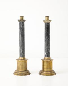 Swedish Art Deco Brass Marble Candlesticks - 4476692