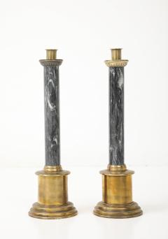 Swedish Art Deco Brass Marble Candlesticks - 4476694
