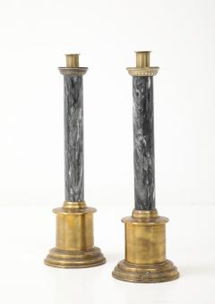 Swedish Art Deco Brass Marble Candlesticks - 4476695