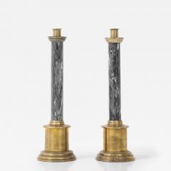 Swedish Art Deco Brass Marble Candlesticks - 4476739