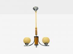 Swedish Art Deco Pendant Light Burl Cord Glass Chrome Sweden 1930s - 4643595