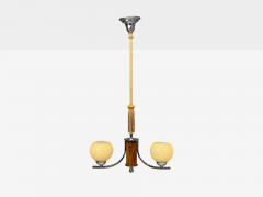Swedish Art Deco Pendant Light Burl Cord Glass Chrome Sweden 1930s - 4643596