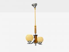 Swedish Art Deco Pendant Light Burl Cord Glass Chrome Sweden 1930s - 4643597