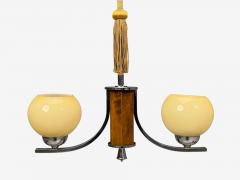 Swedish Art Deco Pendant Light Burl Cord Glass Chrome Sweden 1930s - 4643598