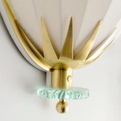 Swedish Art Deco Scandinavian Modern brass and glass sconces with fabric shades - 1777580