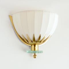 Swedish Art Deco Scandinavian Modern brass and glass sconces with fabric shades - 1777581