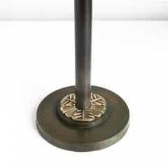Swedish Art Deco patinated and polished brass column lamp with lotus flower  - 4556673