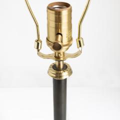 Swedish Art Deco patinated and polished brass column lamp with lotus flower  - 4556674