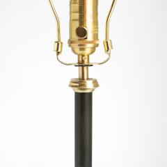 Swedish Art Deco patinated and polished brass column lamp with lotus flower  - 4556675